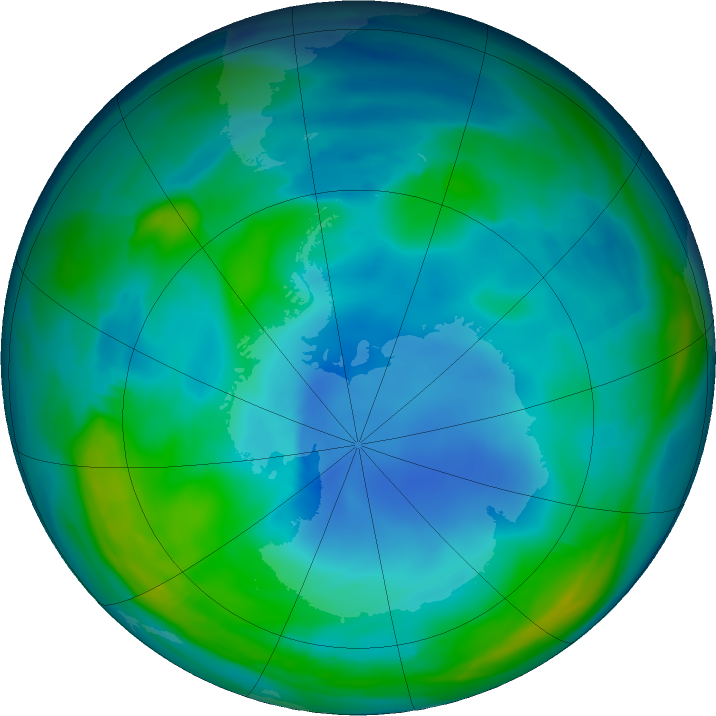Antarctic ozone map for 15 June 2022